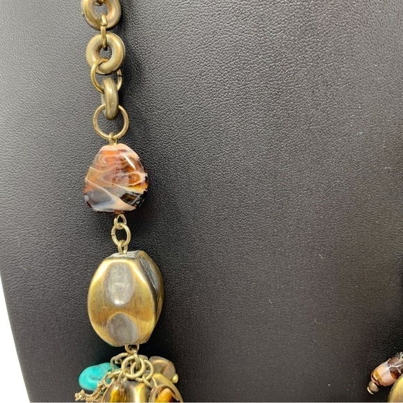 Religious Cross Chunky Brown and Blue Statement Necklace - Picture 4 of 10